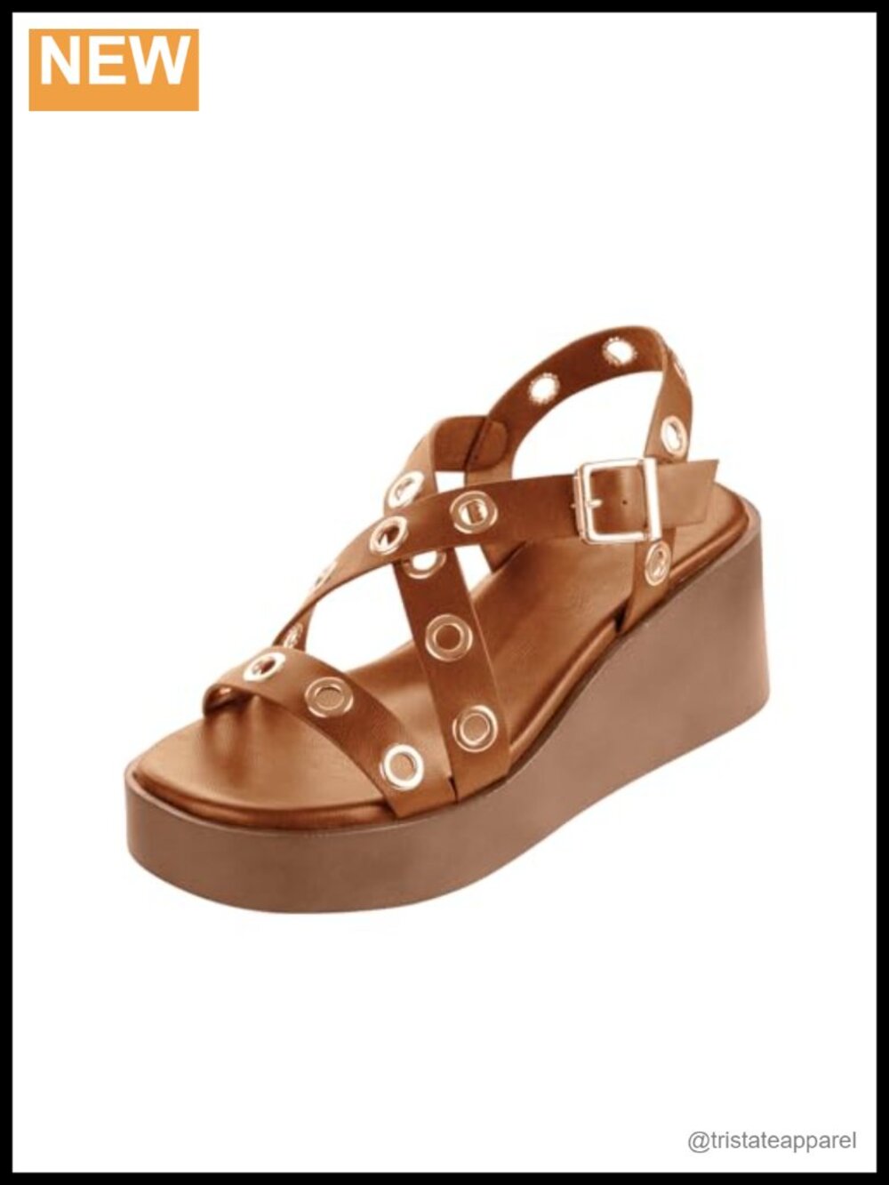 Platform Wedge Sandals Cross Strap Faux Leather Buckle Open Toe